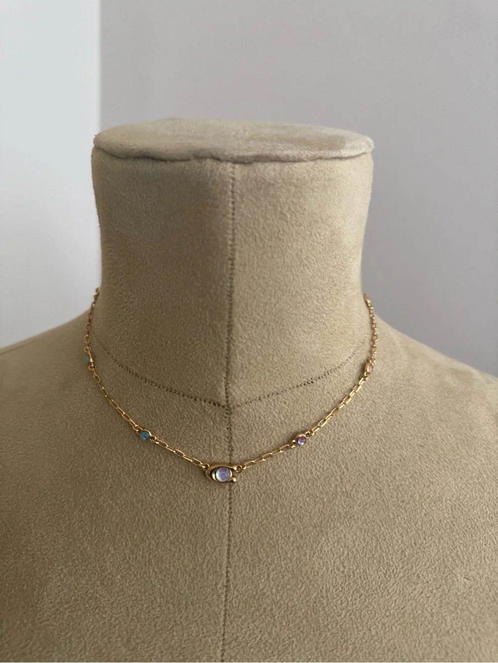 Coach Gold-Tone Necklace w/ Sculpted Signature C and Opalescent Accents 16”